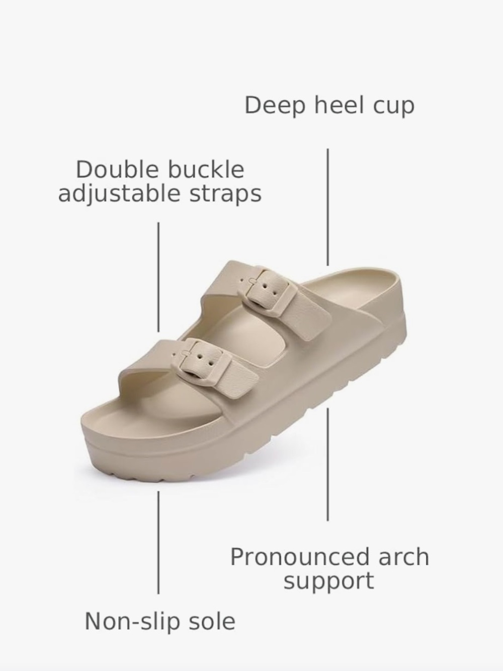 Women Cream Arch Support Comfort Two-Strap Buckle Chunky Platform Sandals Size 8 - Picture 2 of 13